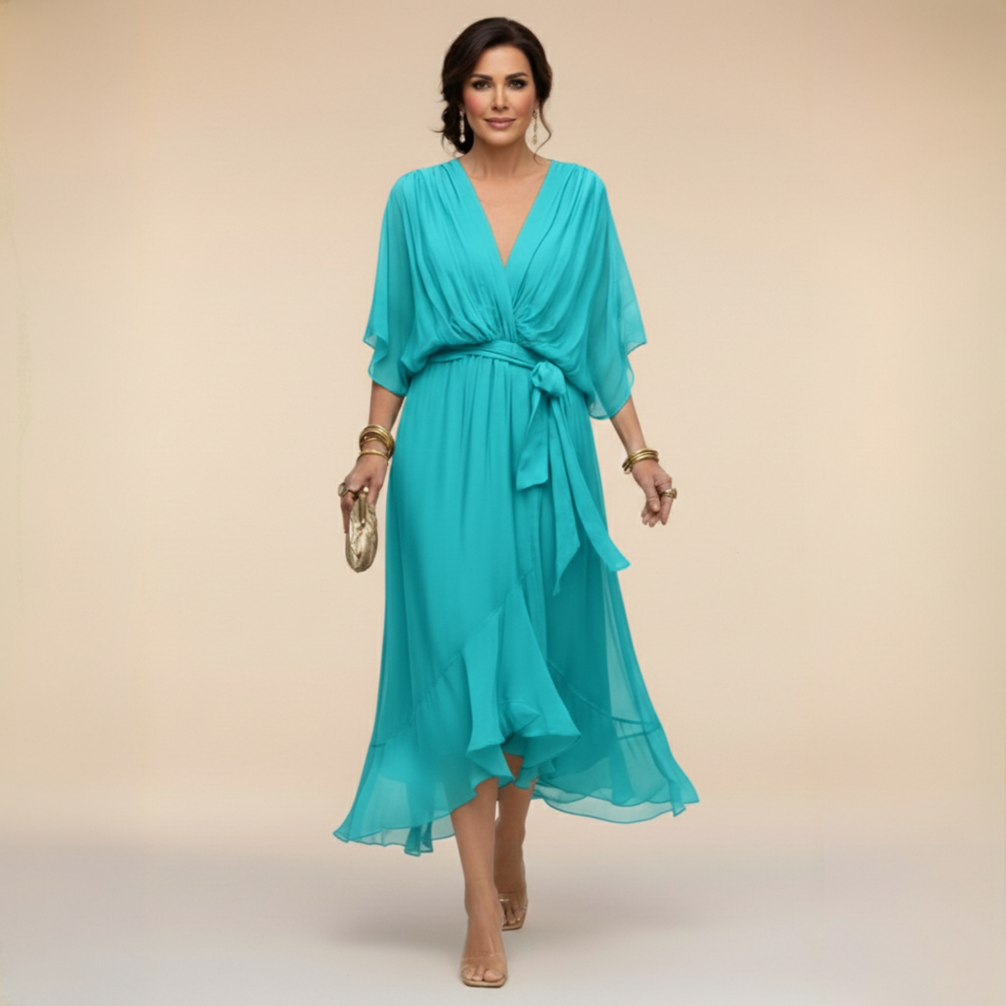 Marta - Robe en mousseline de soie à col en V