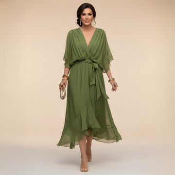 Marta - Robe en mousseline de soie à col en V