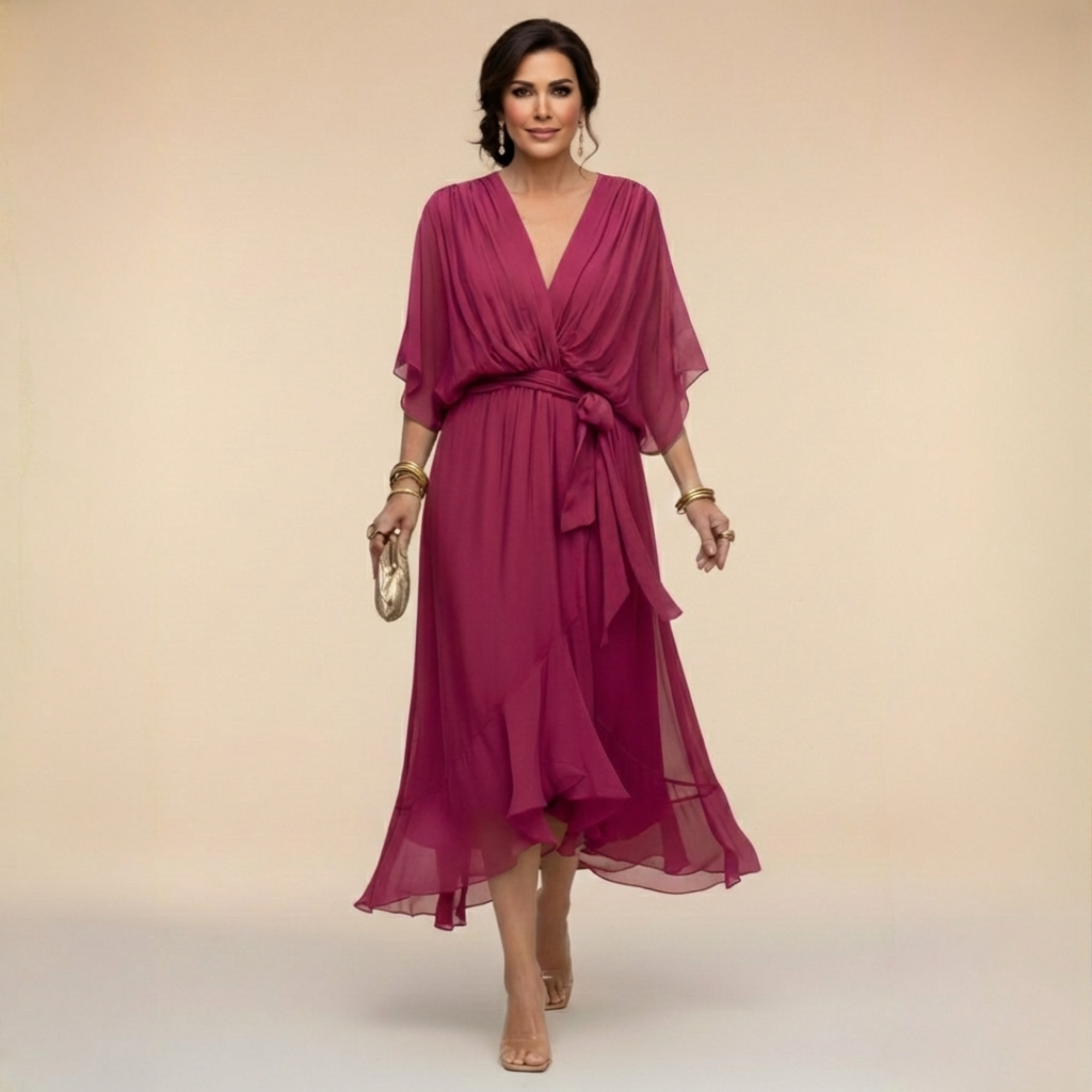 Marta - Robe en mousseline de soie à col en V