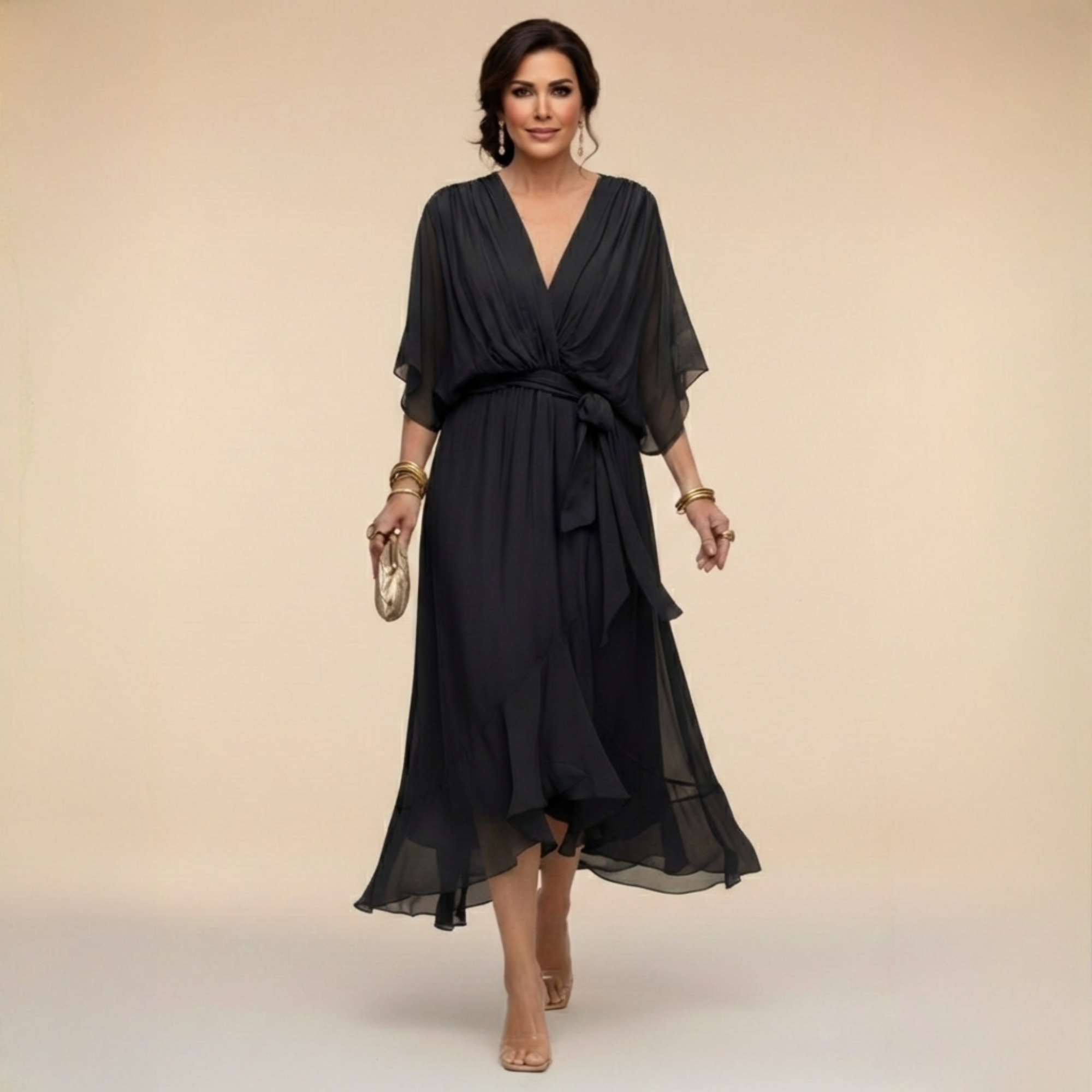 Marta - Robe en mousseline de soie à col en V