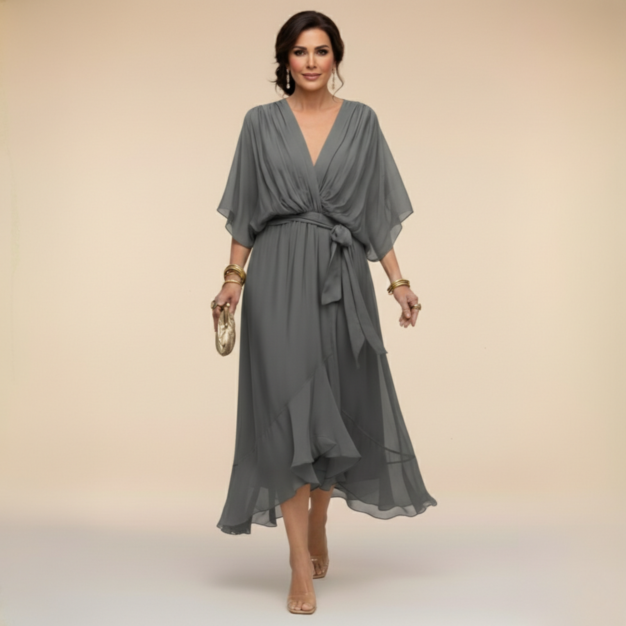 Marta - Robe en mousseline de soie à col en V