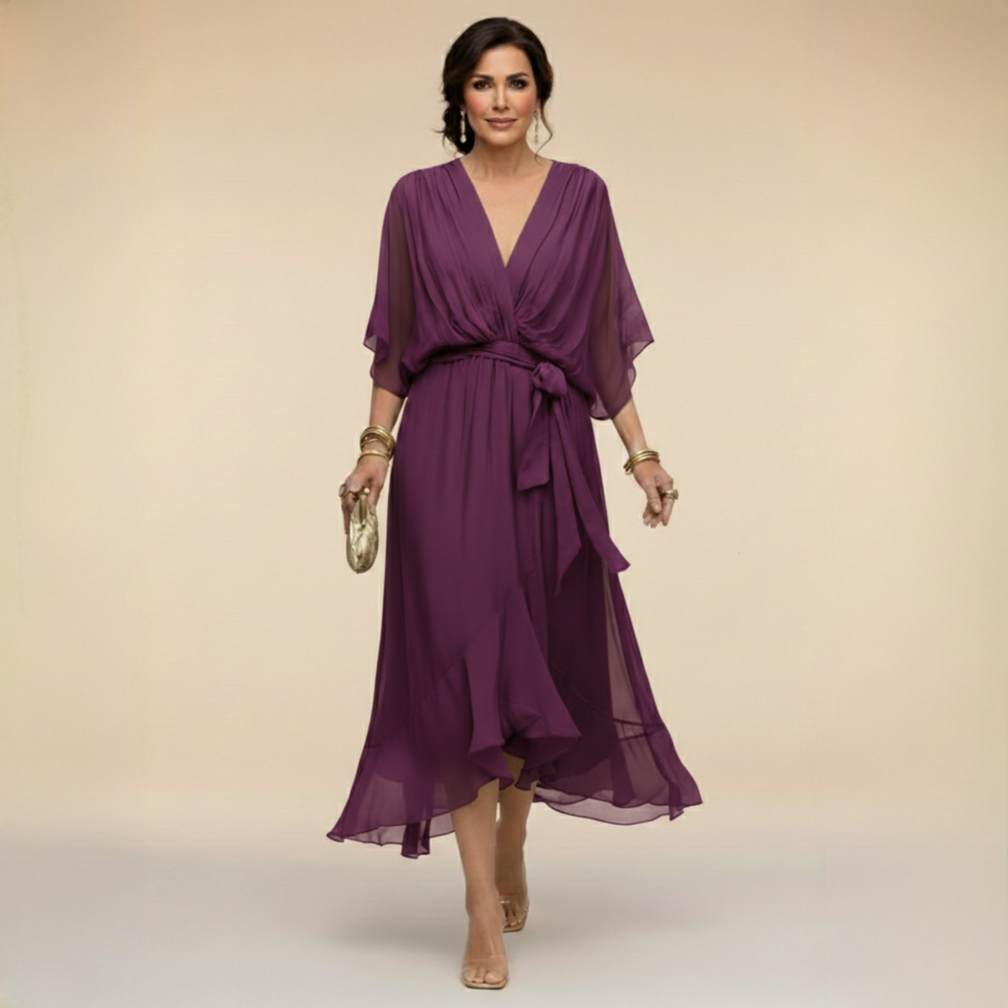 Marta - Robe en mousseline de soie à col en V