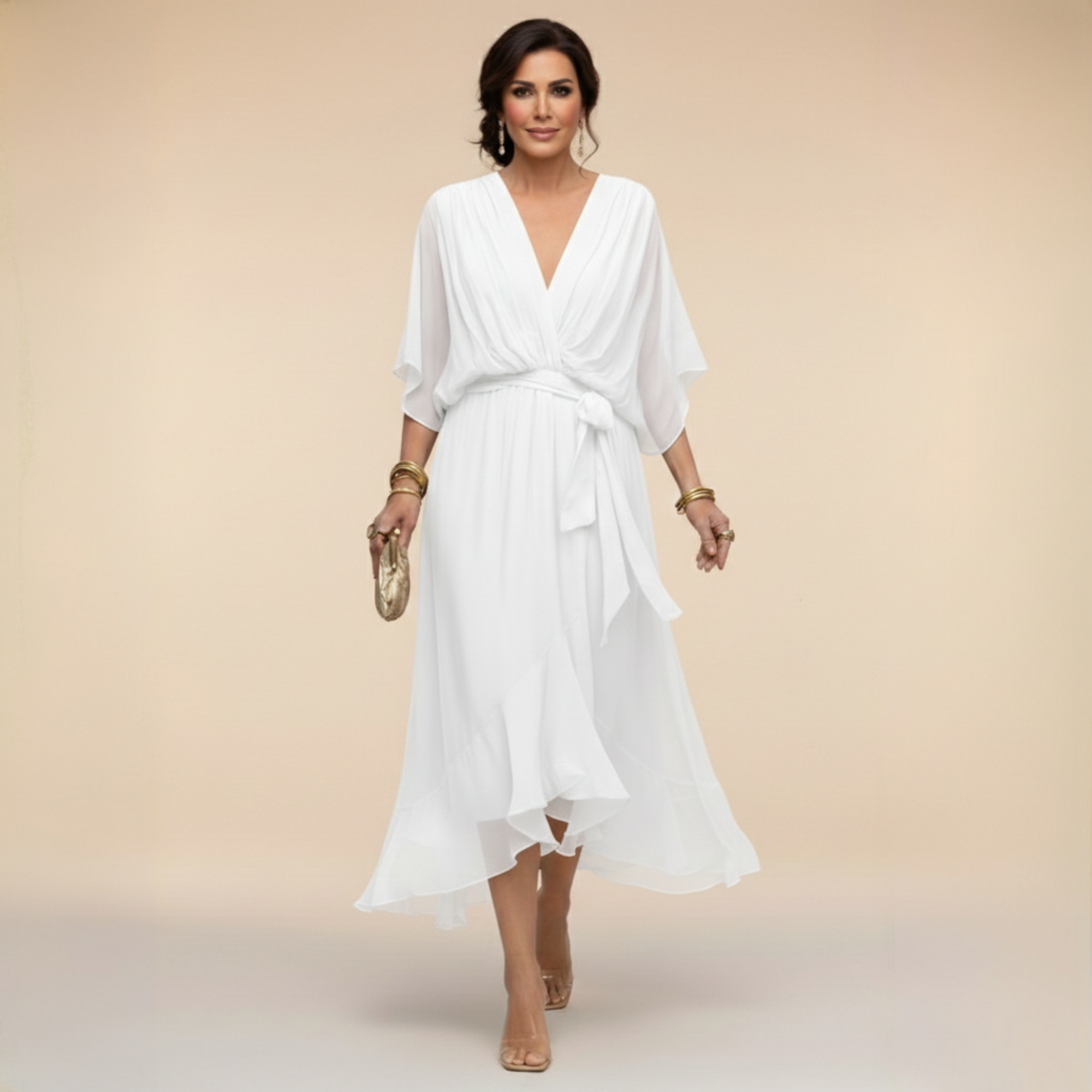 Marta - Robe en mousseline de soie à col en V