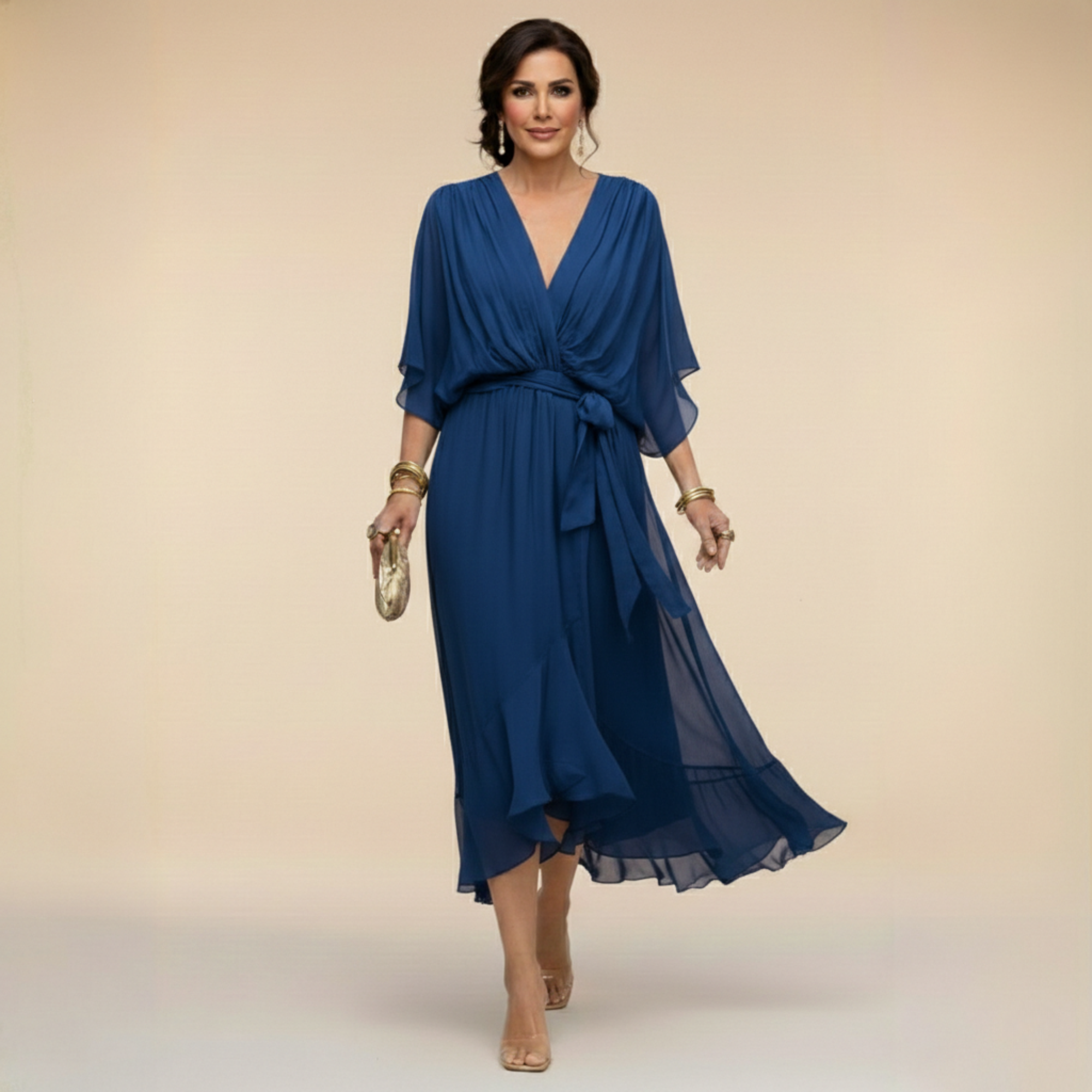 Marta - Robe en mousseline de soie à col en V