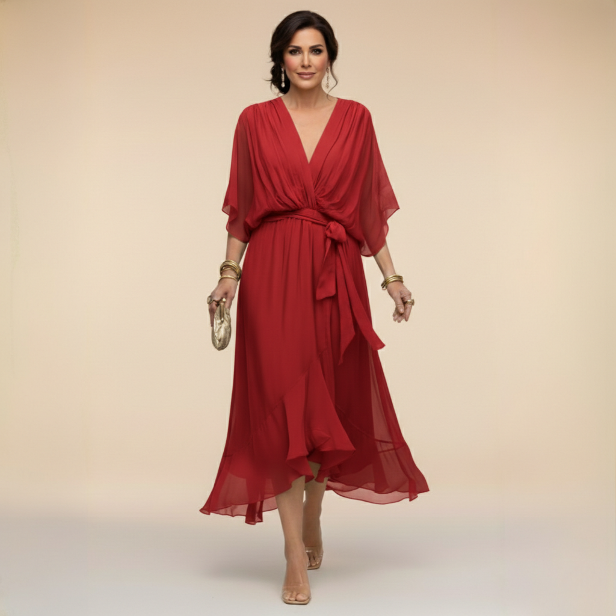 Marta - Robe en mousseline de soie à col en V