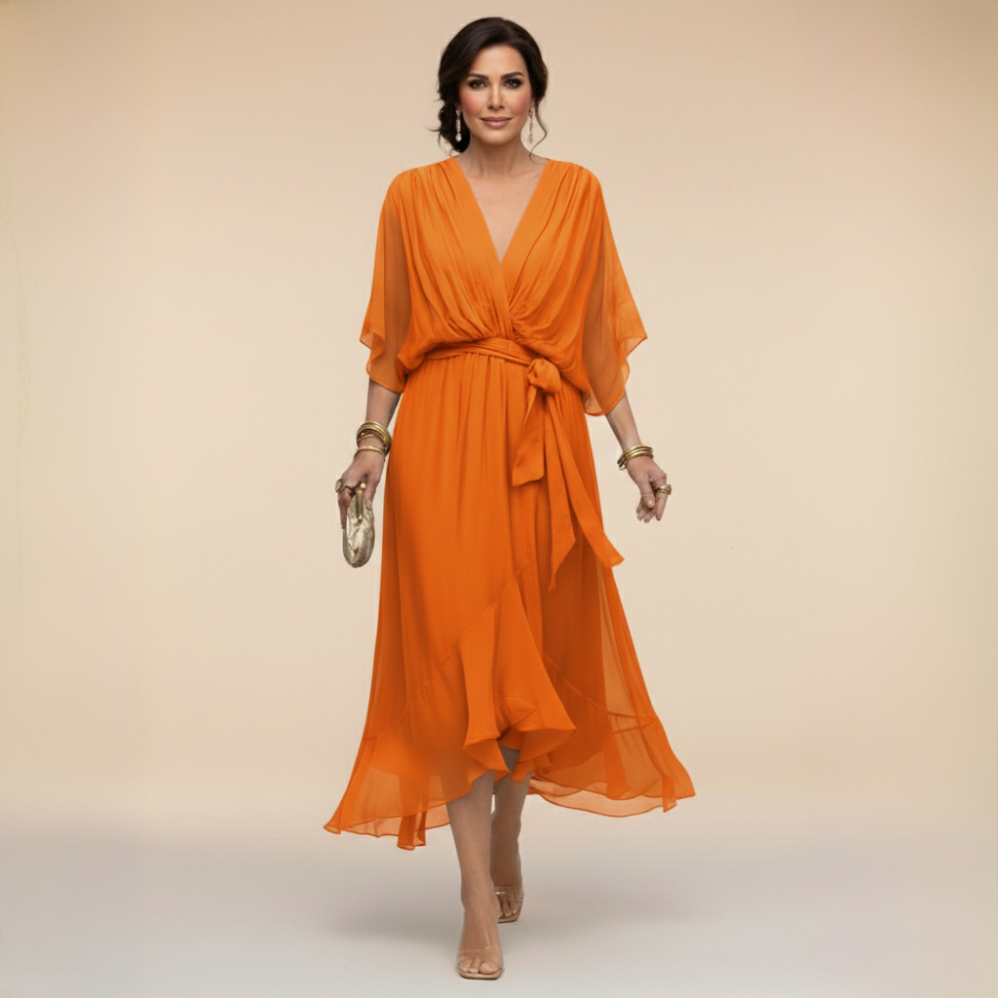 Marta - Robe en mousseline de soie à col en V