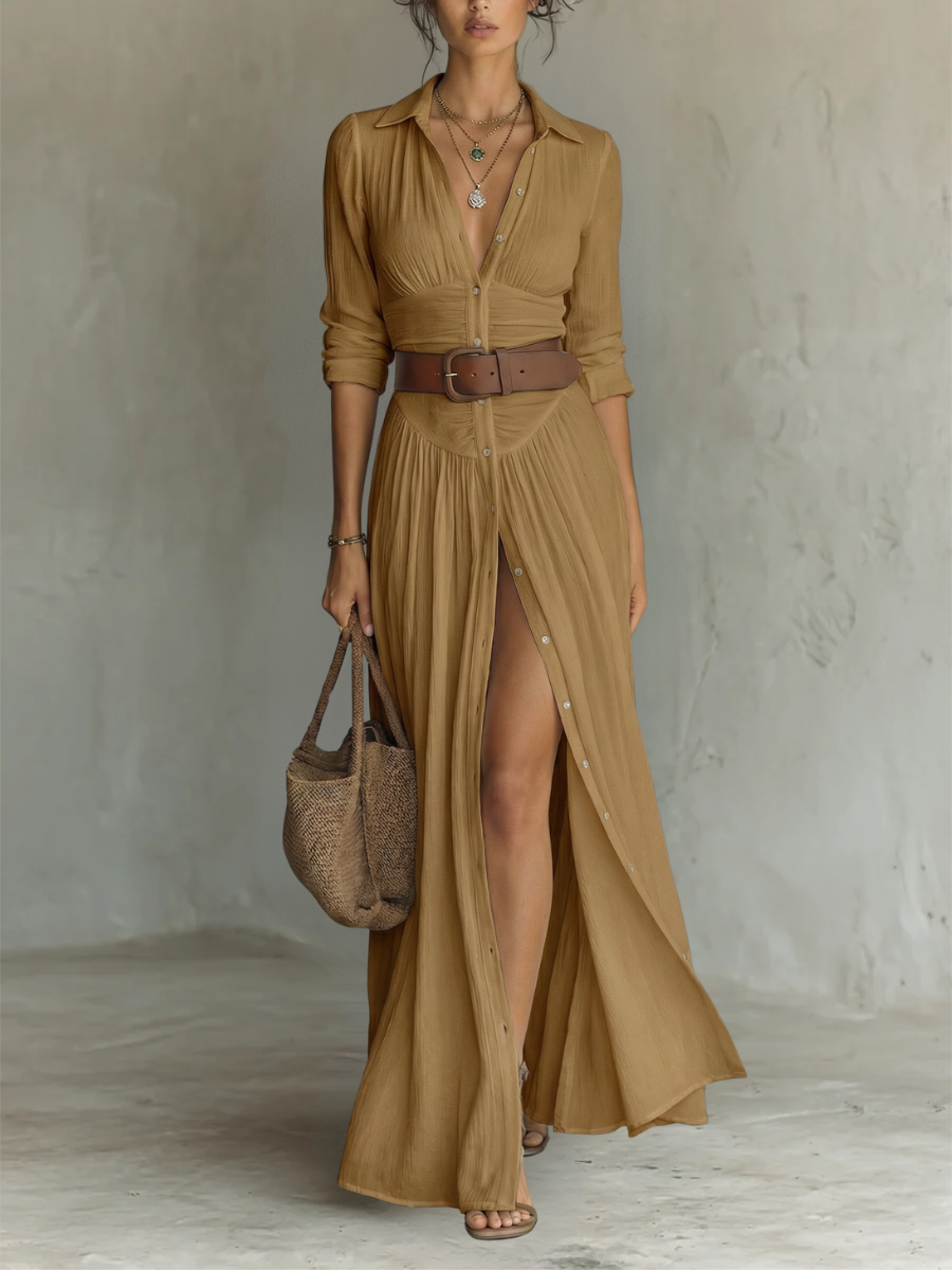 Suzanne - Vestido largo con cuello de solapa
