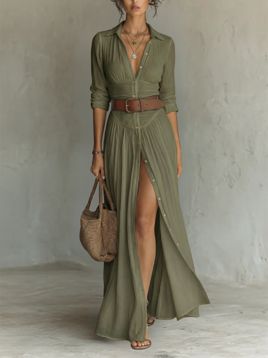 Suzanne - Vestido largo con cuello de solapa