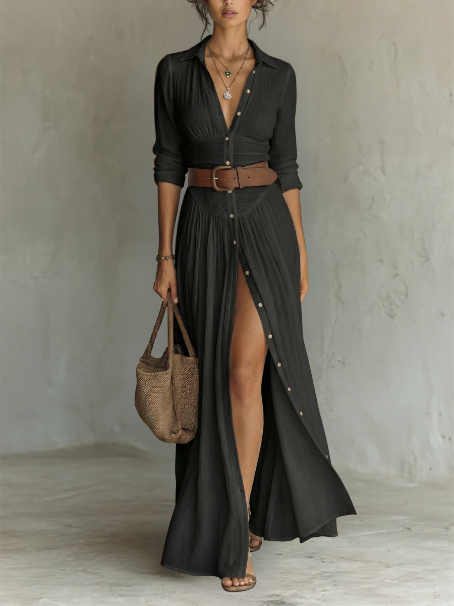 Suzanne - Vestido largo con cuello de solapa