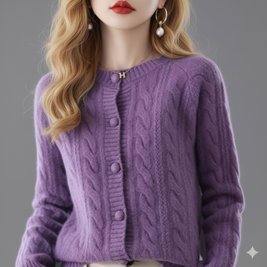 Cable Knit Button-Front Cardigan Sweater
