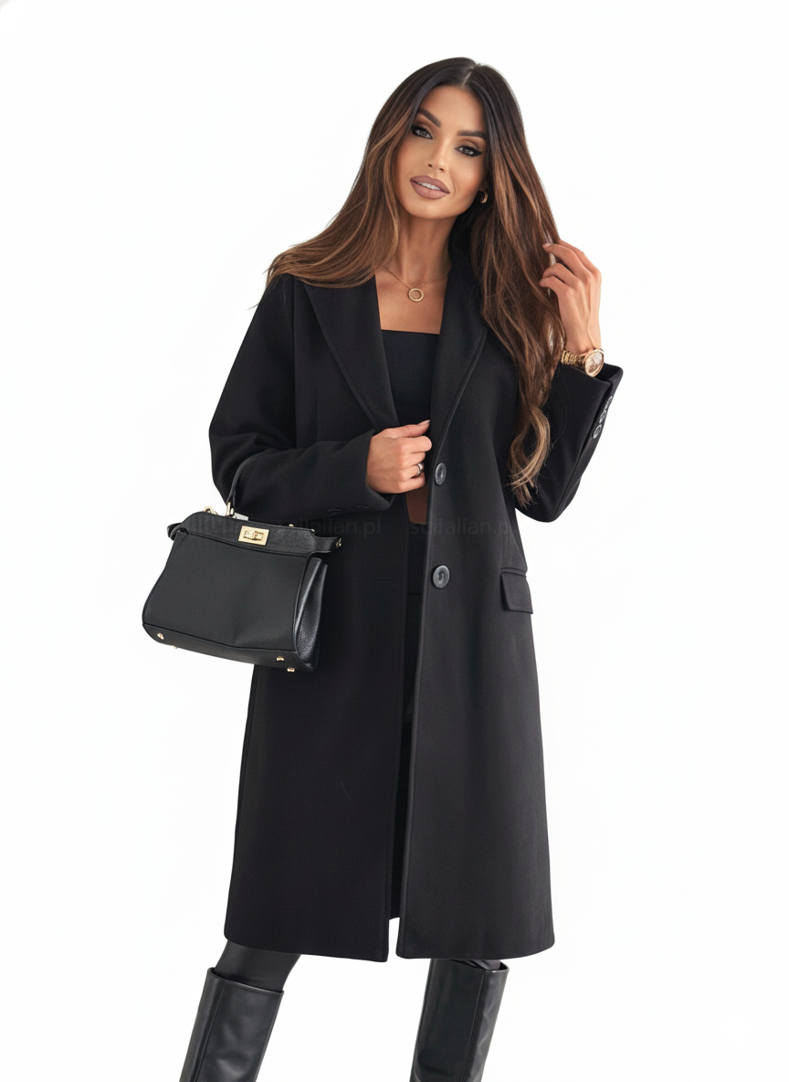 Women’s Longline Tailored Coat – Notched Lapel – Classic Button Closure