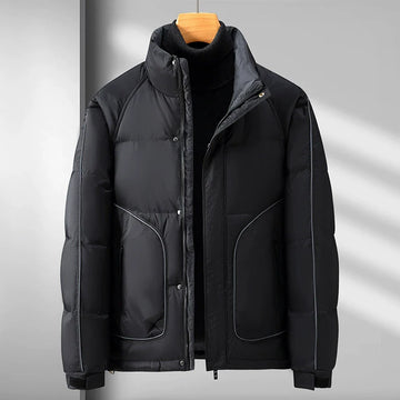 Calder Quilted Puffer Jacket – Stand Collar – Cropped Fit – Zip & Snap Closure