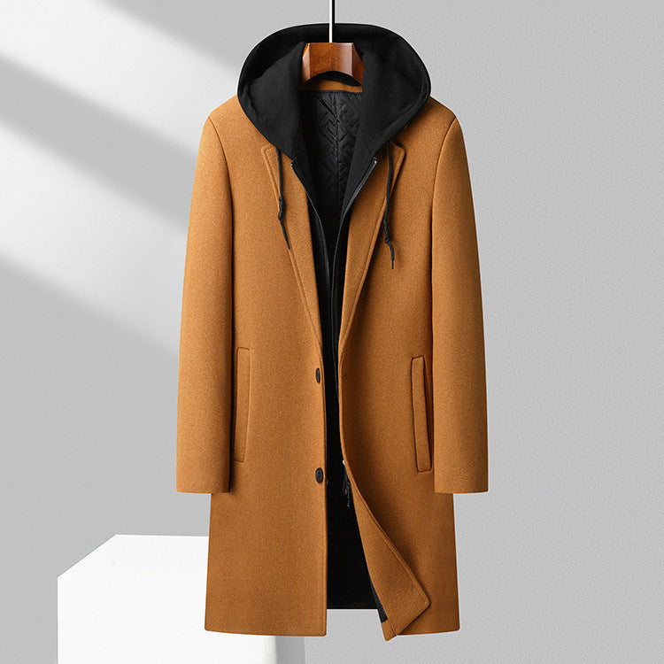 Men's Coat - Long Blend - Hooded - Classic Button Front