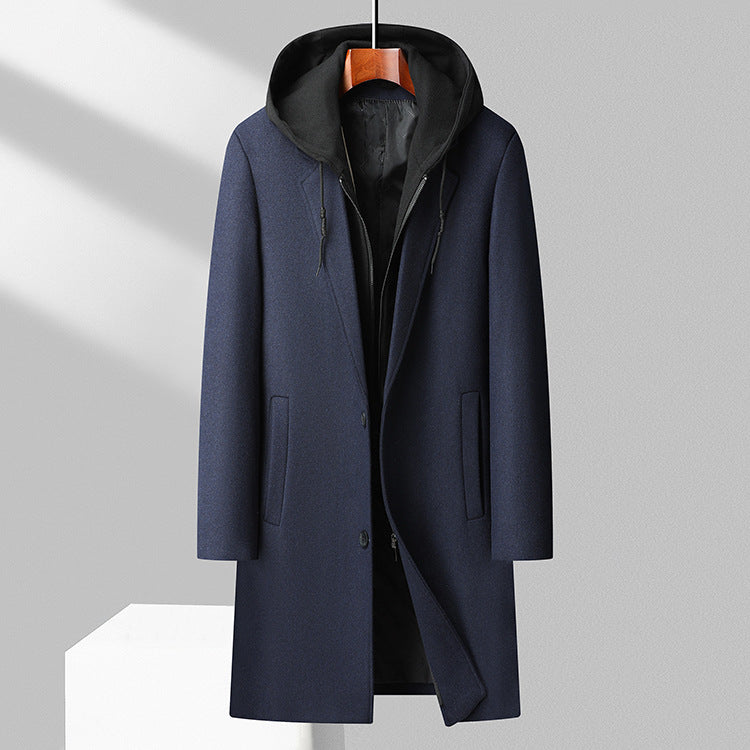 Men's Coat - Long Blend - Hooded - Classic Button Front