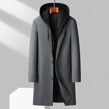 Men's Coat - Long Blend - Hooded - Classic Button Front