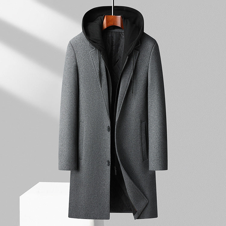 Men's Coat - Long Blend - Hooded - Classic Button Front