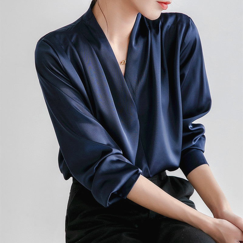 Ava V-Neck Satin Blouse