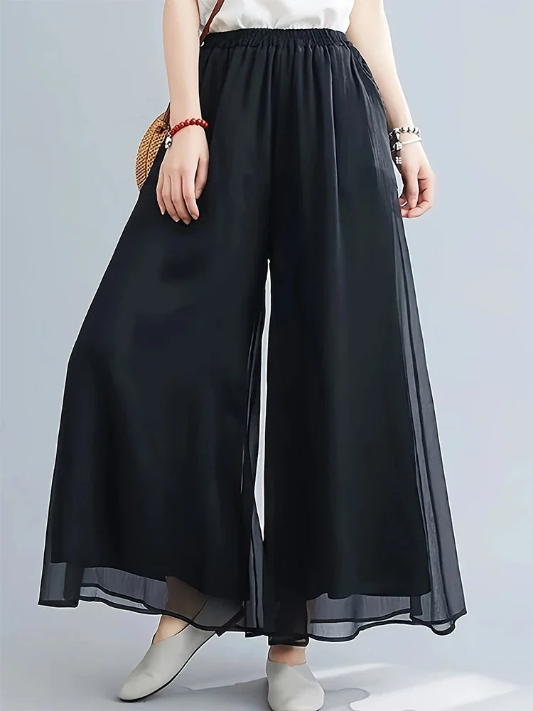 Sheer Mesh-Chiffon Pants