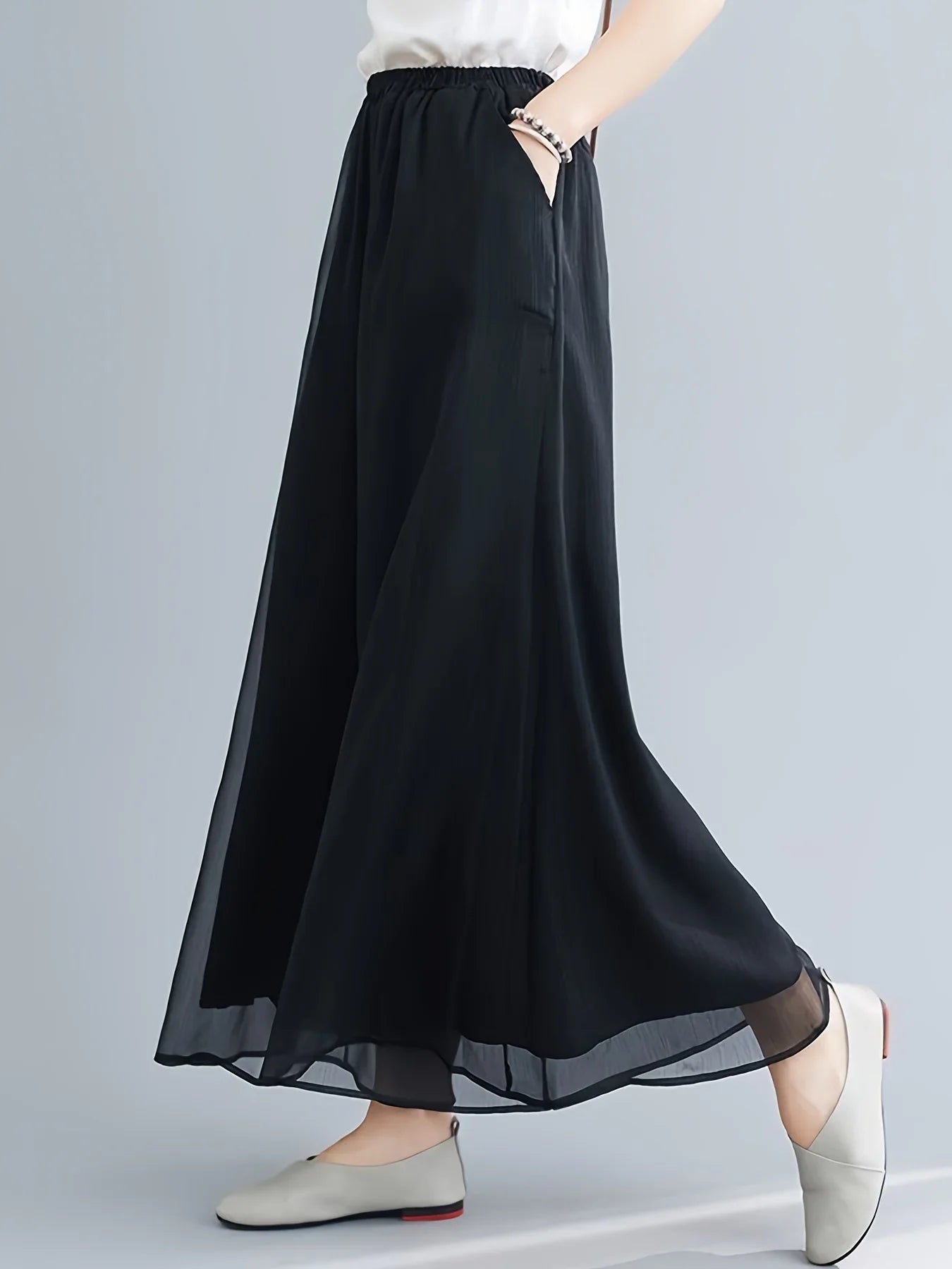 Sheer Mesh-Chiffon Pants