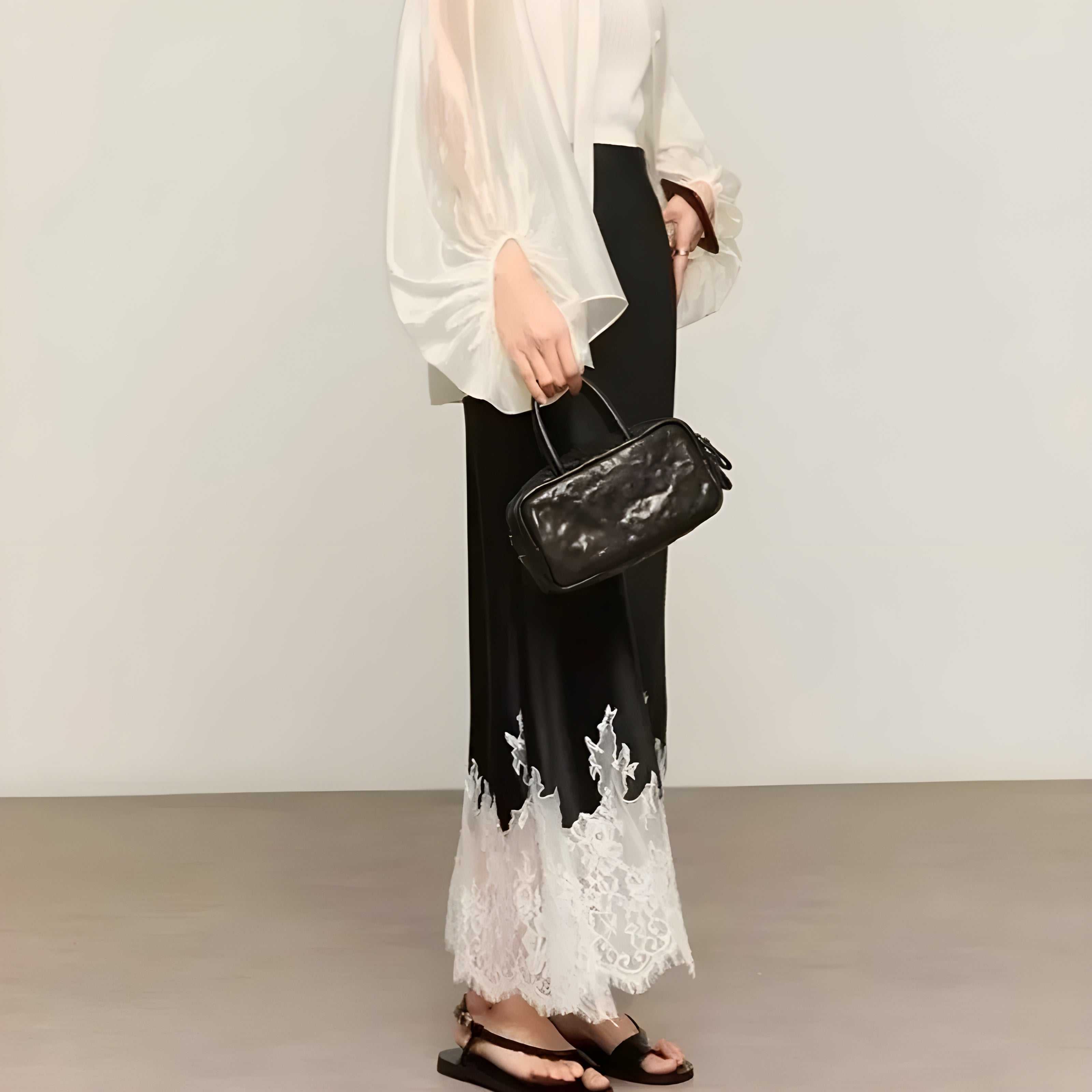 Lace-Trim Satin Skirt