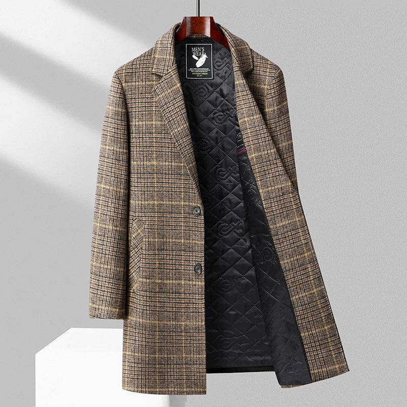 Brushed Plaid Overcoat